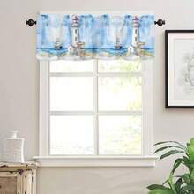 Juego de cortinas y cenefas de cocina cortinas náuticas con bolsillo para barra de playa tratamientos de ventana de granja de 24 pulgadas de longitud juego de cortinas de cocina de 3 - Azul - Ver 7