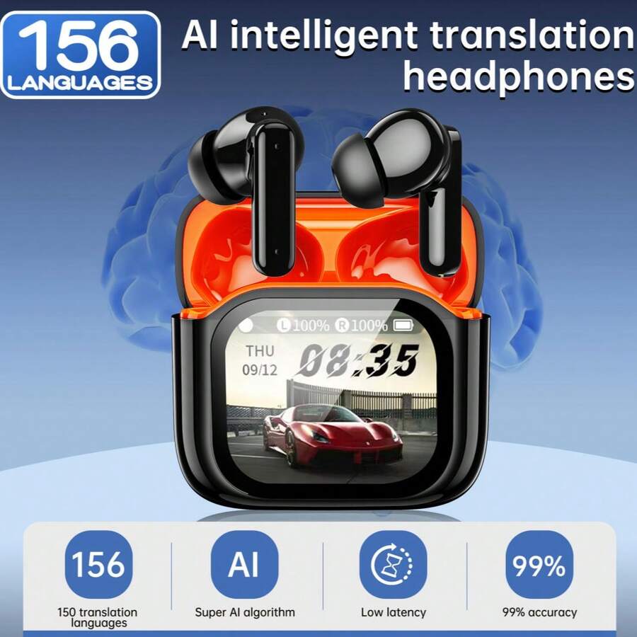 150 Language Translation, Permanent Free, ANC+ENC Noise Cancellation, Simultaneous Interpretation, Dual-Ear Mode, Live Recording, Digital LED Power Display, TWS Wireless Earbuds, Bluetooth Earphones With Built-In Capacitive Mic, Deep Bass, Type-C Chargeable Case, Music, Gaming, Fitness Scenarios, Compatible With Phone/Android//OS