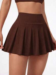 Women's High-Waisted Ruffled Short Skirt For Fitness, Gym, And Comfort In Supplex Fabric - 鏽棕色 - 查看 3