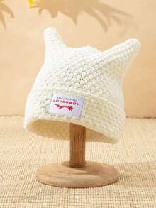 .1pc Men's Unique Cat Ears Sewn Label Y2K Knit Beanie, Suitable For Autumn/Winter Warm Daily Wear Halloween Fall Outfit.. U4LY - E - View 7