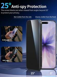 适用于 17/17Air/17Pro/17Pro Max/16/16E/16Pro/16Pro Max/15/13/12/11 的屏幕保护膜，9H 硬度防窥钢化玻璃，军规级防碎防刮，两片装，防水，保护隐私 - 彩色 - 查看 2