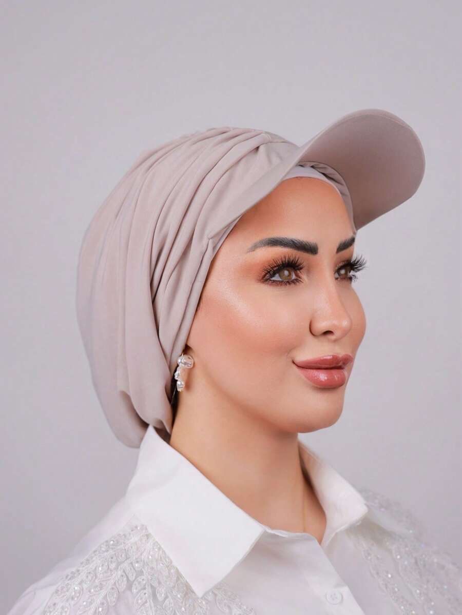 1 buc Pălărie cu eșarfă pentru femei, protecție solară în aer liber, culoare solidă, absorbant de transpirație, șapcă de baseball casual, stil arab clasic, versatil, potrivită pentru purtare zilnică în aer liber, vara, plaja, vacanța - bej gri - Vizualizare 1