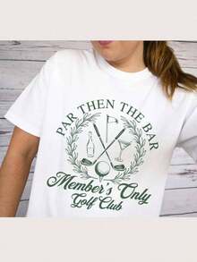 Women Club Golf T-Shirt - Women's Golf Tee, Golf Lover Gift, Golfing Shirt, Golf Tournament Apparel, Golfing Outfit Summer Shirts For Women,100% Cotton Womens Oversized Printed Graphic T-Shirts Women Casual Round Neck Short Sleeve Tee 1pcs Fashion Shirt, Halloween Gift, Xmas Gift - 白色004 - 查看 1