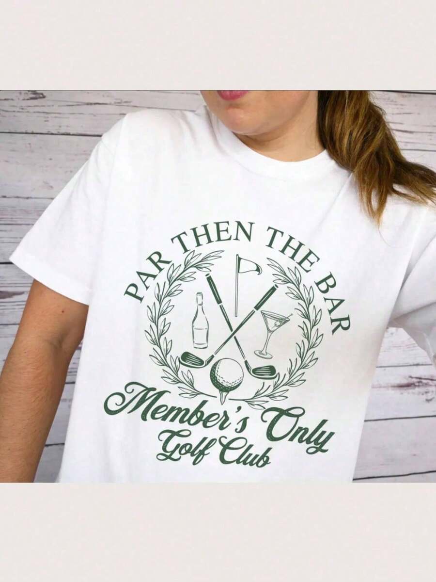 Women Club Golf T-Shirt - Women's Golf Tee, Golf Lover Gift, Golfing Shirt, Golf Tournament Apparel, Golfing Outfit Summer Shirts For Women,100% Cotton Womens Oversized Printed Graphic T-Shirts Women Casual Round Neck Short Sleeve Tee 1pcs Fashion Shirt, Halloween Gift, Xmas Gift - 白色004 - 查看 1