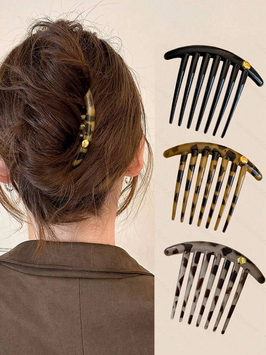 3pcs Vintage Crescent Moon Shaped High-End Hair Clips, Suitable For Buns, Side Combs, Hair Accessories,Summer,Holiday,Travel - Multicolor - View 1