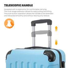 YONSLY 4-Piece Wheeled Suitcase Set With 360° Wheels, Combination Lock, Robust Double Zipper, Mesh Pocket, Soft Rubber Handle, 16/20/24/28 Inch Trolley Suitcase, Hard Shell Carry-On Luggage Set (4-Piece Set, S, M, L & XL) - 淺藍 - 查看 5