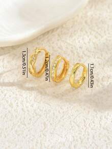3 chiếc bông tai bằng đồng hình tròn đính đá Zirconia, kiểu dáng thời trang, tinh tế và tối giản. - Bông tai - Xem 3