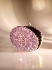 Women's Evening Bags Sparkly Rhinestone Clutch Purses Luxury Handbags | Sparkly, Rhinestone, Luxury, Sparkly, Rhinestone, Luxury - Sparkling Oval Purse With Convertible Gold Chain, Elegant Bridal & Prom Handbag For Weddings, Parties, And Formal Events - 粉色 - 查看 2
