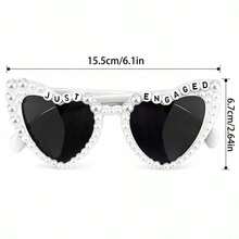 1/2pcs/Set Vintage Style Groom & Bride Heart Shaped Glasses Set - Suitable For Black & White Wedding Party, Bridal Shower Gifts, Couple Photo Props, Romantic Event Essentials - Multicolor - View 27