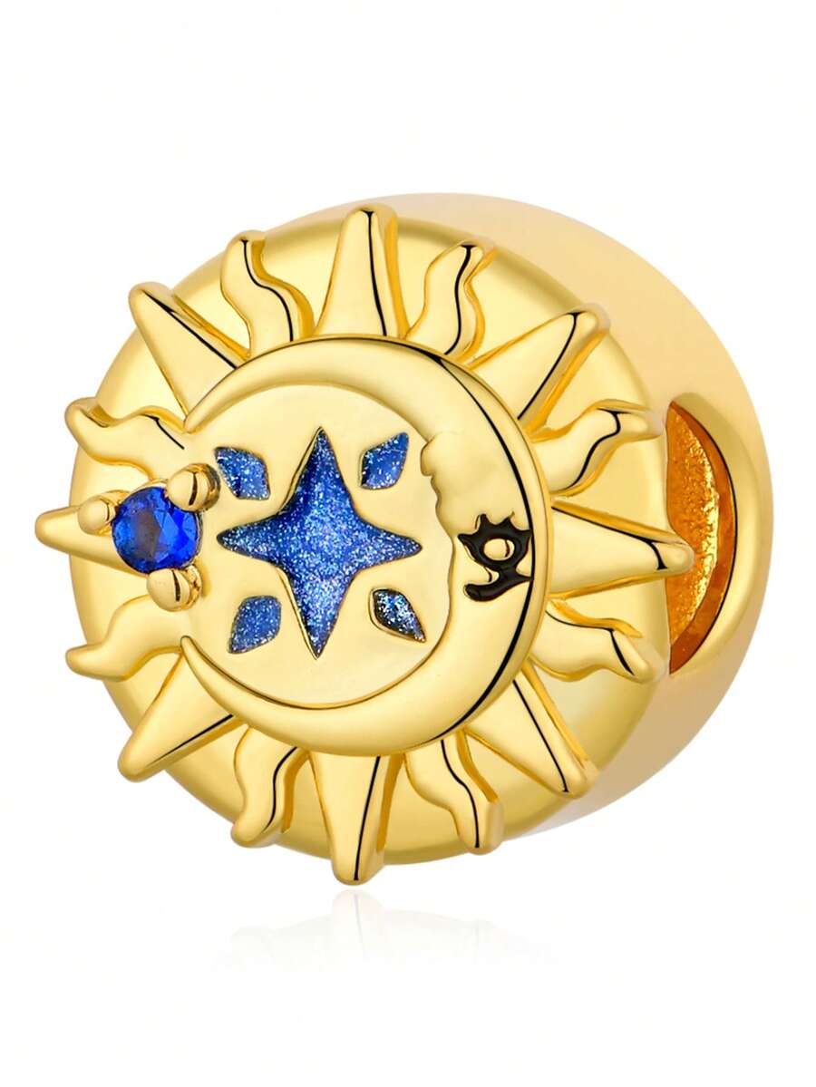 1pc Fashionable Unique Design Golden Sun & Moon & Star Beaded Bracelet/Necklace, Creative Daily Wear DIY Jewelry Gift - Yellow Gold - View 1