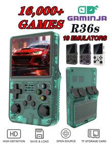 GAMINJA R36S Consolă de jocuri portabilă retro clasică cu sursă deschisă, ecran IPS de înaltă definiție de 3,5 inchi, sistem Linux, memorie încorporată de 64 GB, peste 16000 de jocuri, acceptă mai multe emulatori, player portabil de jocuri portabil - Multicolor - Vizualizare 3