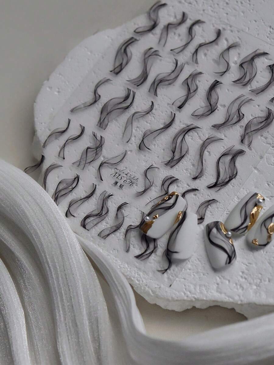 Hình dán móng tay mỏng và bền - Hình dán hiệu ứng khói đen trắng - Hình dán trang trí móng tay 3D phong cách retro - màu đen - Xem 1