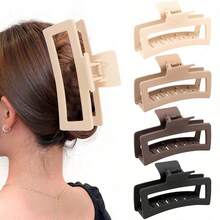 5 Inches Extra Large Claw Clips For Thick Hair And Long Hair, 4 Packs Xl Jumbo Claw Clips, Oversized Matte Non-Slip Rectangle Hair Clips For Women, Big Strong Hold Jaw Clip, Neutral Color Casual, School Stuff, College Fall Winter Hair Accessories For Women For Vacation Outfits Woman - 4 件,每種顏色一件 - 查看 1