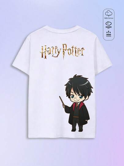SHEIN X Harry Potter Dámske jednofarebné voľné tričko s okrúhlym výstrihom a krátkym rukávom, 100 % bavlnený top, retro tričko s písmenovou potlačou v preppy štýle, jarné/letné ležérne dámske oblečenie, streetwear, dovolenka, Verano Mujer, Mujer, krivky, Ropa Curvy Mujer, Sudadera Mujer Talla Grande, priatelia, krivky, dovolenka, ležérne, kancelária/obývačka/domov/outdoorové športy/retro štýl/jednoduchý, zábavný dizajn, všetky ročné obdobia, filmové a anime vzory, tínedžeri, unisex, štýl pre páry, retro filmy z 80. rokov, retro 90. roky/Y2K, dovolenka