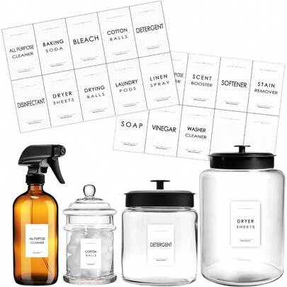 Minimalist Laundry Room Labels, Modern Cleaning Label Containers, Waterproof Home Storage Organization Washroom Decal Stickers
