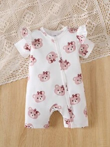 BrownBark 3pcs Baby Girls Summer Casual Cute Fresh Outfit Set, Romper, Bear & Bow Pattern, Newborn Baby Girl Bodysuit - Multicolor - View 4