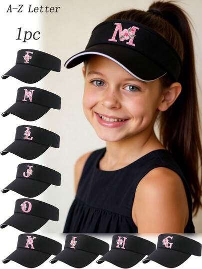 A-Z Floral Initials Sun Visor Cap For Teen Girls Adjustable Empty Top Baseball Visor, Perfect For Beach, School & Outdoor