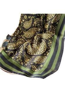 1pc Women's Satin Smooth Texture Cashew Pattern Printed Large Scarf, Suitable For Outings, Holidays And Daily Wear - Green - View 6