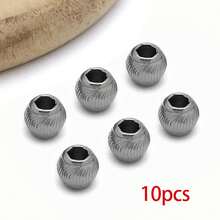 10颗纹理细小圆形散珠，不锈钢纹理条纹隔珠，球珠，适用于DIY手链、珠宝制作、工艺品制作，尺寸4/5/6毫米 - 彩色 - 查看 12