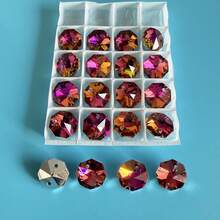 20pcs/Set 14mm Double Hole Glass Beads/Crystal Octagonal Beads, DIY Suncatchers/Crystal Prisms/Crystal Pendant For Chandelier/Christmas Tree Decor/Holiday Decor/Wedding Decor - Multicolor - View 7
