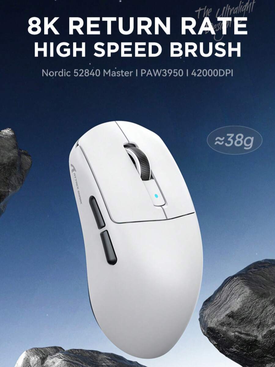R6 无线鼠标，轻量级 PAW3950 电竞 42,000 DPI 游戏 3 模式蓝牙 8K 鼠标 - 查看 1