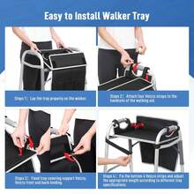 JFMkaer Walker Tray With Cup Holder – Folding Walker With Pockets & Non Slip Mat For Food,Mobility Trays Fits Most Standard Folding Walkers,Walker Accessories For Elderly - Black - View 6