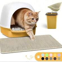 Alfombrilla para arena de gato con diseño de panal de doble capa, con funciones impermeables, antideslizantes y de recolección de orina. Ayuda a recolectar la arena de gato. Adecuado para diversas cajas de arena, cajas de arena autolimpiantes, alfombrillas para arena, alfombrillas antifiltraciones. - Beis - Ver 2