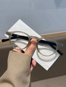 1 Cặp kính gọng tròn nhỏ bằng nhựa, không viền, kiểu dáng unisex, họa tiết hình học, thời trang cổ điển, đa năng, phù hợp đeo hàng ngày khi đi làm hoặc đi học, kính dùng máy tính. - Nhiều màu - Xem 2