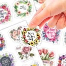 50pcs/4sheets Happy Mother's Day Stickers, Floral Design Mother's Day Stickers, Self-Adhesive Holiday Decals For Gift Wrapping, Scrapbooking, Journals, Laptops, Water Bottles & More - Multicolor - View 4