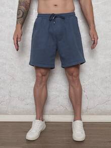 Men's Bermuda Shorts In Twill Fabric With Elastic Waistband - 藍色 - 查看 3