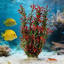 1pc Red Artificial Aquatic Plant Decoration, PE Material, Ceramic Base, Compatible With Large Aquarium, Aquarium Decor, Soft Fake Water Plant, Slouchy Landscape Ornament, Realistic Aquarium Underwater Plant Decor, Vibrant Color Artificial Aquarium Plant, Fake Water Grass - A - View 1