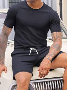 Bộ đồ nam mùa hè mới, bộ đồ thể thao nam thường ngày, bộ 2 mảnh rộng rãi đa năng tay ngắn và quần short, trang phục sinh viên, bộ đồ thương hiệu trẻ trung, bộ tay ngắn màu đen. - màu đen - Xem 8