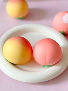 1/2pcs Creative Stress Relief Realistic Peach Squeeze Toy, Squishy Slow Rebound Anti-Stress Toy, Soft Fidget Toy For Adults, Decorative Gift With Random Color Stress Relief Cube And Gift Bag - Multicolor - View 5