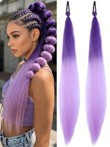 2pcs/Set 26-Inch Ombre Straight Hair Extensions With Elastic Headband, Suitable For Daily Wear, Halloween, Christmas, New Year Costume Parties - Multicolor - View 13