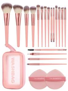 21PCS Makeup Tools Set Including:18PCS Makeup Brush Set+11PCS Multi-Functional Zipper Toiletry And Cosmetic Bag Waterproof+2PCS Circular Powder Puffs,All-In-One & Beginner-Friendly | Travel-Ready & Gift-Ready | Perfect For Newbies/Her - Multicolor - View 11