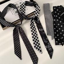 2/6/9条装黑白高端时尚140厘米长围巾，ins风窄围巾，女士围巾，波点格纹丝带发带，发带/腰带 - 多色 - 查看 5