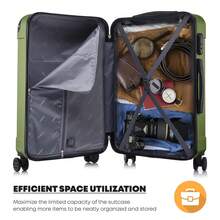 YONSLY 4-Piece Wheeled Suitcase Set With 360° Wheels, Combination Lock, Robust Double Zipper, Mesh Pocket, Soft Rubber Handle, 16/20/24/28 Inch Trolley Suitcase, Hard Shell Carry-On Luggage Set (4-Piece Set, S, M, L & XL) - 橄欖綠 - 查看 6