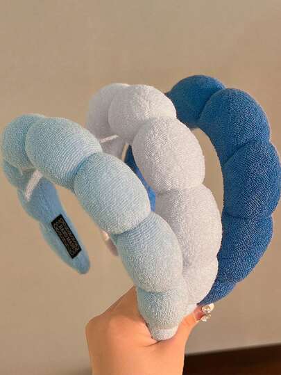 3条装女士加厚绒毛发带，浅蓝色、白色、藏蓝色可选，时尚百搭，高级优雅简约纯色发饰，适合日常、休闲、派对、通勤、度假、发型设计、洗脸、化妆、搭配服装、发箍、发圈、居家、护肤等场合。