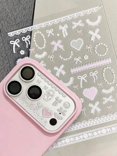 DIY Sticker Lens Protector Cute Lace Bowknot Heart Rabbit DIY Sticker Transparent Clear Camera Film Protector Compatible With IPhone 17 Pro Max 17 Pro 17Air 17 16 15 14 13 Pro Max Glassy Film