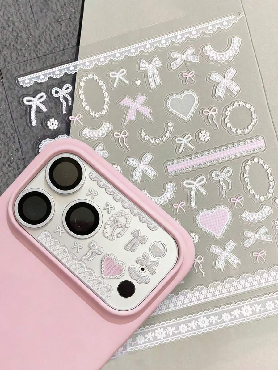 DIY Lace Bow Heart Rabbit Sticker Transparent Camera Lens Protector Film For IPhone 17 Pro Max, 17 Pro, 17 Air, 17, 16, 15, 14, 13 Pro Max, High Definition Protective Film - Lace Bow - View 1