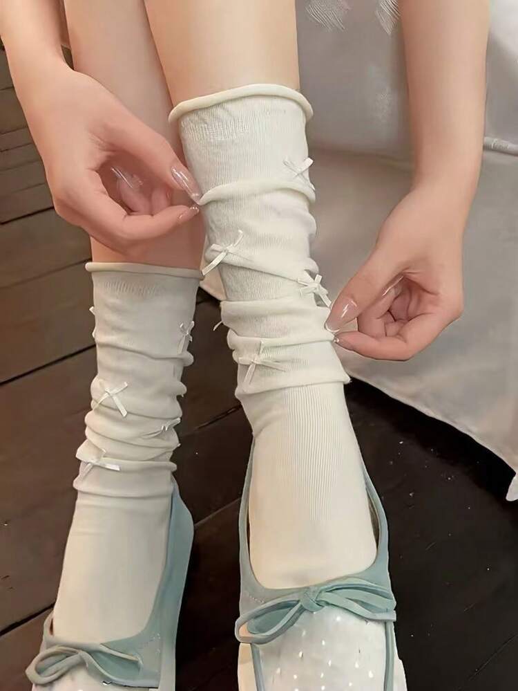 1 Đôi - Vớ dài đến đầu gối kiểu ballet nhiều nơ, chống trượt, không đường may, dành cho nữ, thích hợp cho các buổi tiệc khiêu vũ. - Nhiều màu - Xem 3