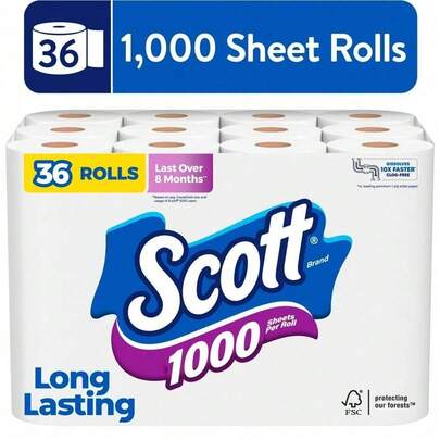 1000 Sheets Toilet Paper 1 Roll Long Lasting 1 Ply Strong Absorbent Septic  Bathroom Tissue Household Bath Tissue For Home And Office