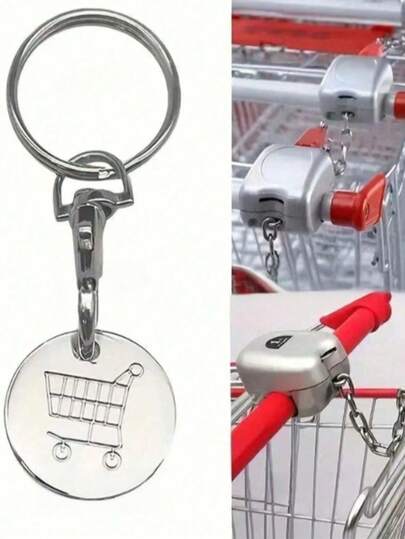 1/3 包超市购物车代币，金属不锈钢钥匙扣，带购物车解锁钥匙的钥匙圈装饰，钥匙圈配件
