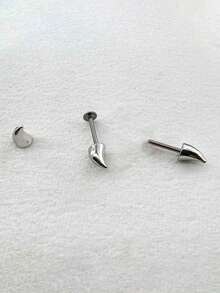 2PCS Devil Horns Earring Helix Piercing Ear Piercing Stainless Steel Ear Stud Cartilage Conch Body Piercing - Silver - View 7