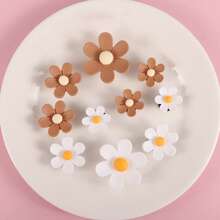 10Pcs/1Set Kawaii Floral Charms Set - Pastel Daisy Shoe Buttons, Clog Decorations For Summer Sandals For Outdoor Activities, Vacation, Travel, Outfit Accessories, And Gifting - Brown + White - View 8