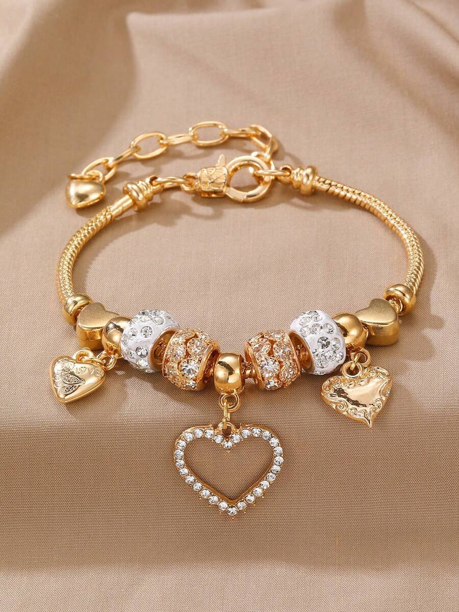NAIZHU 1pc Fashionable Vintage Heart & Cross Charm Bracelet For Women, Suitable For Daily Wear, Dates, Parties, Valentine's Day, Mother's Day Gift - Gold - View 1