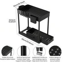 1pc Single-Layer Sliding Pull-Out Organizer Rack, Sink Undersink Storage Shelf With Hooks, Easy To Disassemble And Clean, Kitchen Drawer Organizer - Multicolor - View 8