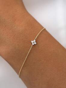 1件S925纯银四叶草手链，欧美小众奢华简约锆石吊坠链手链，女士款 - 金色 - 查看 1