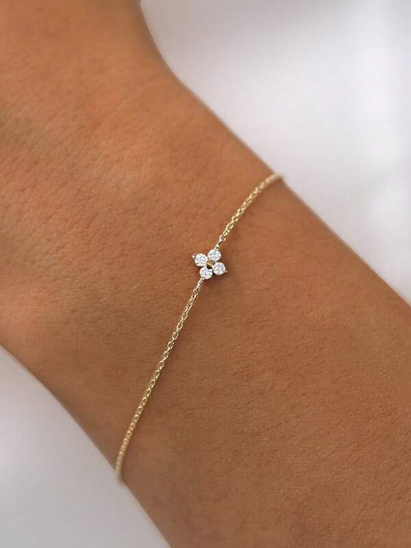 1件S925纯银四叶草手链，欧美小众奢华简约锆石吊坠链手链，女士款