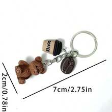 1pc Cute Cartoon Bear Pendant, Coffee Bean & Cup Keychain, Creative Personalized Gift For Best Friend - Multicolor - View 3